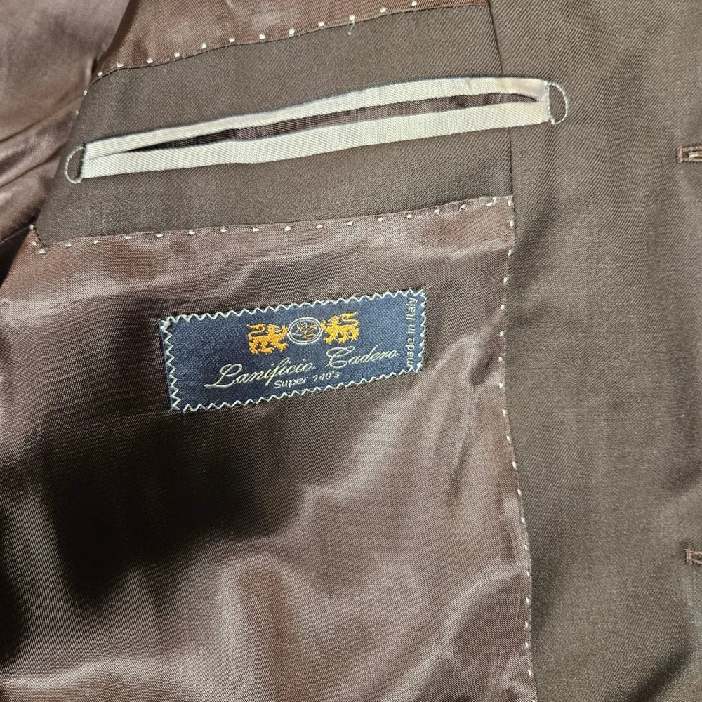 Giorgio Valentini Mens Suit 46L Dark Brown 100% Super 140s Wool Made in Italy